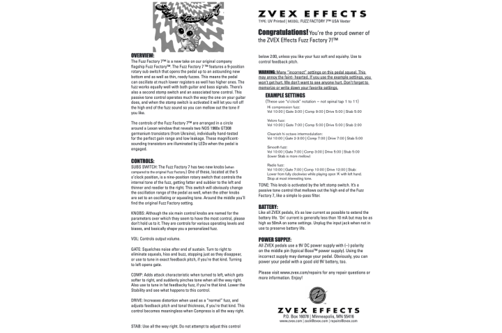 Z. Vex - Fuzz Factory 7 USA Vexter Z. Vex - Fuzz Factory 7 USA Vexter